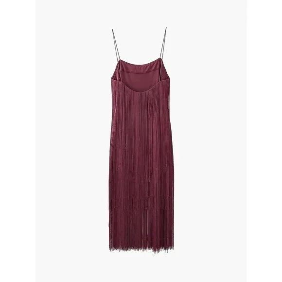 COMMENSE Florence‎ Fringed Open Back Short Dress Burgundy size S/4 - Picture 7 of 8